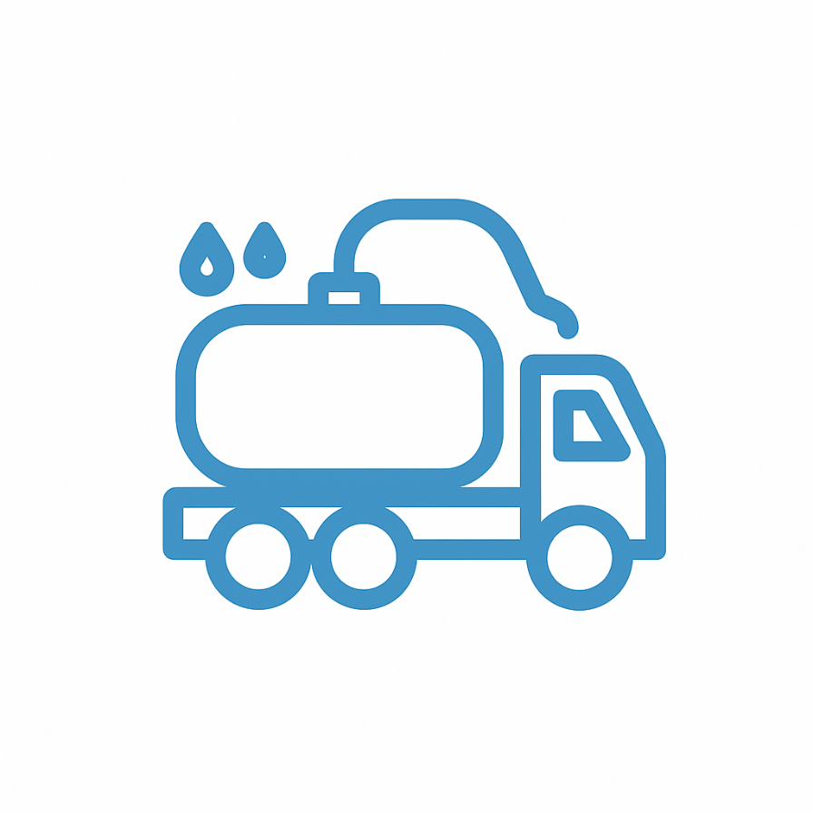 Vacuum truck with pump hose icon symbolizing septic tank pumping referrals in Victoria-TX.