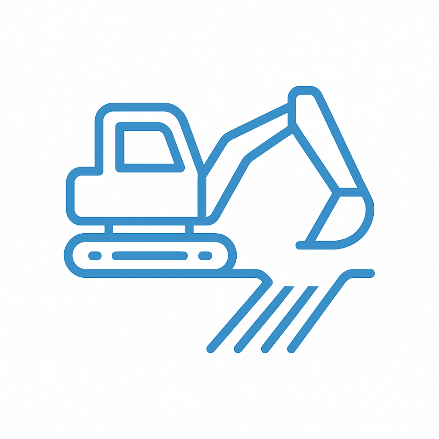 Excavator digging trench icon representing utilities ditch digging in Victoria-TX.