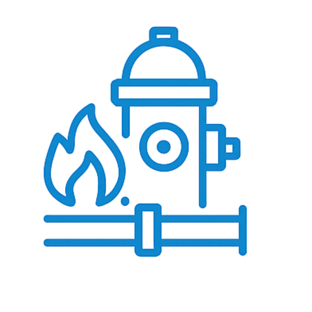 Fire hydrant and underground pipeline icon representing underground fire line services in Victoria-TX.