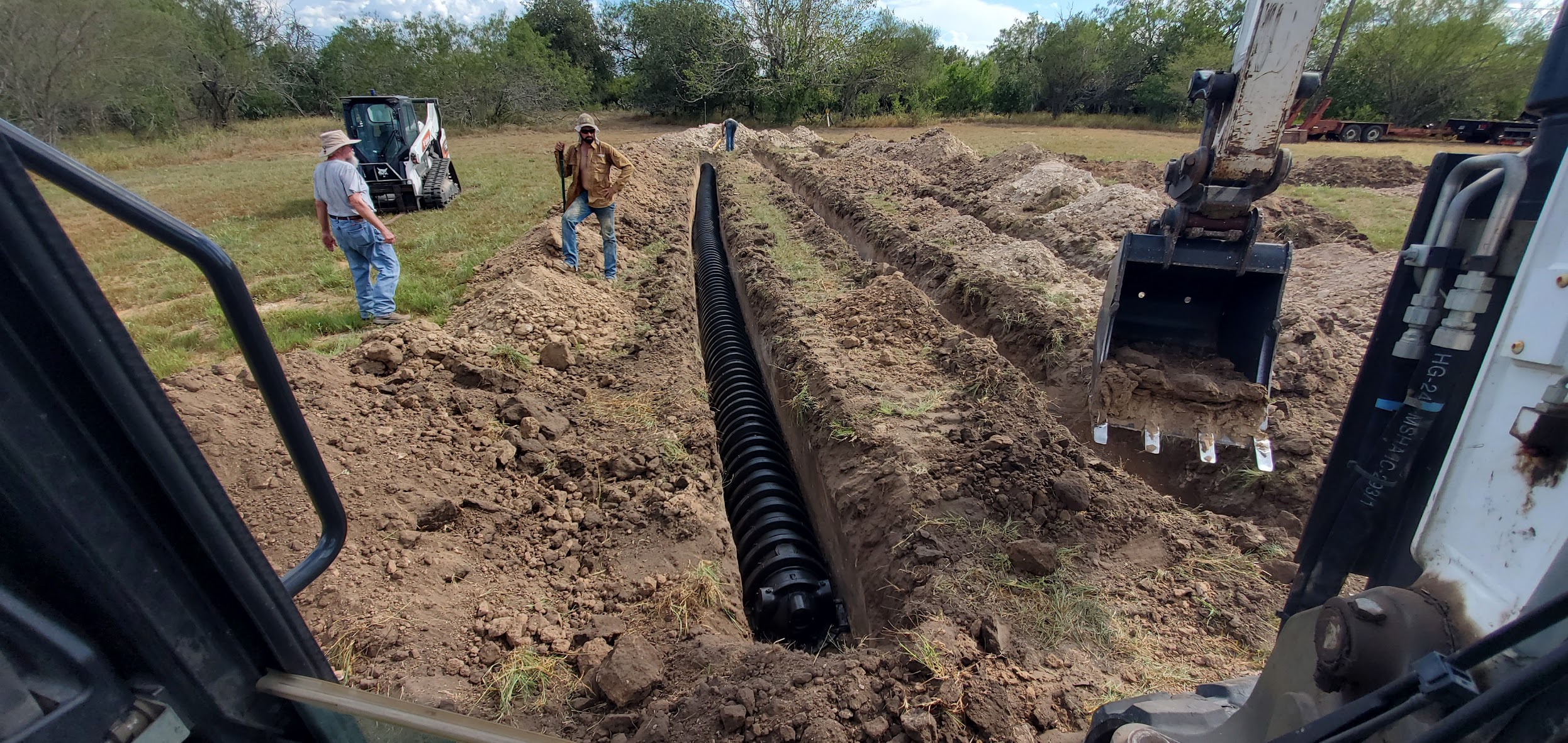 Septic drain field lines being installed in South Texas