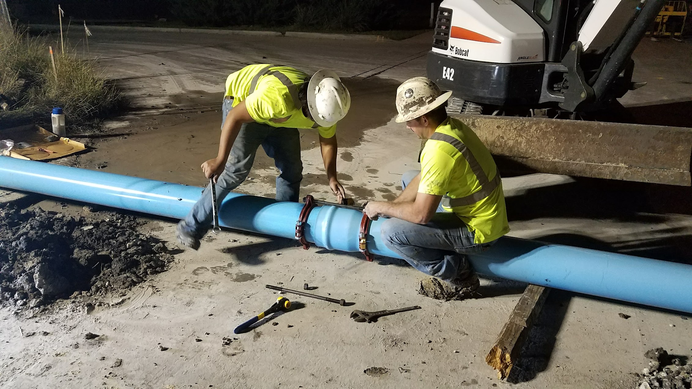 Underground water line construction in Victoria, Texas